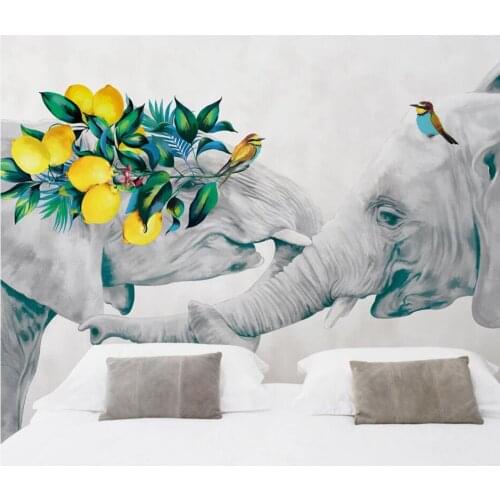 Custom photo 3d wallpaper Hand painted fresh elephant flowers living room home decor 3d wall murals wallpaper for walls 3 d