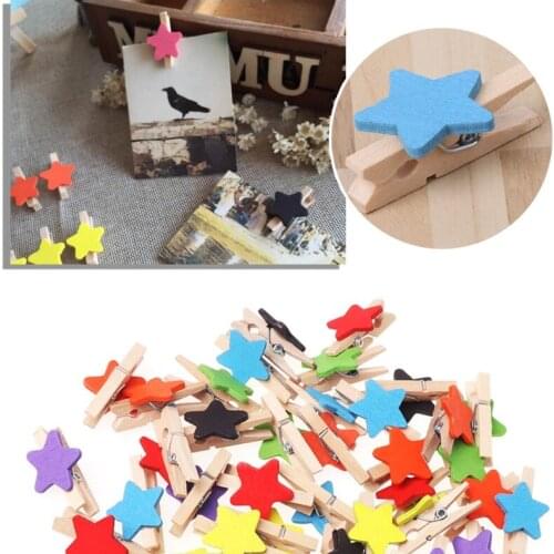 50Pcs Colored Star Mini Wooden Craft Clips Card Photo Paper Peg Pin Clothespin Quilting Accessories