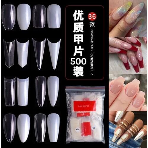 500PCS White Clear Sharp Straight Round End Full/Half Acrylic Ballet Coffin French False Nail Tips Fake Toenail Tip Manicure Set