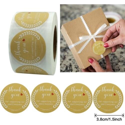 500pcs 3.8CM Flower Kraft Paper Thank You for Supporting Our Small Business Sticker for Gift Decoration Sealing Label