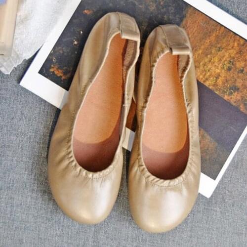 New Style Ballerina Soft Moccasin Flats Ballet Shoes Round Candy Lady Leather Flat Work Shoes Pregnant Womens Mothers Shoes