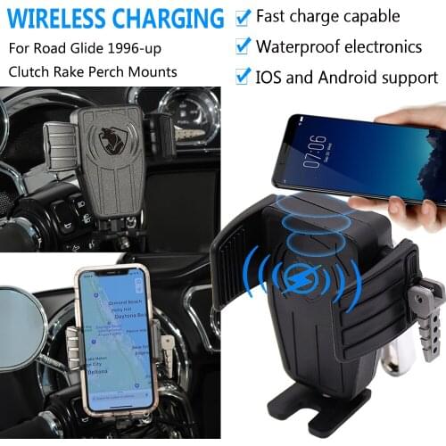 Wireless Fast Charging For Harley Road Glide 1996-up Clutch Rake Perch Mounts Motorcycle GPS Phone Holder Navigation Bracket