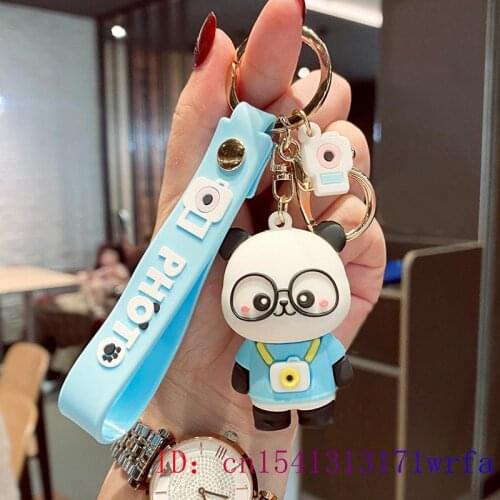 PVC Panda Doll Keychain Men Cut Keybuckle Women Kawaii Cute Gift Keyring Silica gel Anime Fashion Decorations Key chain