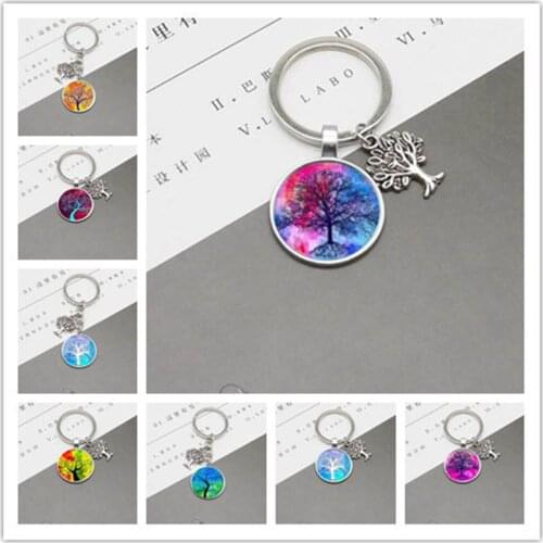 Fashion charm life tree keychain glass art cabochon pendant keychain DIY keychain jewelry gift
