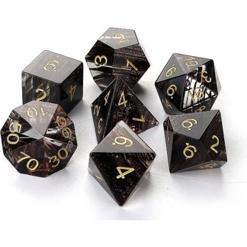 Black hair silk glass digital creative polyhedron dice set running group board game game dice horoscope dice 7 piece set