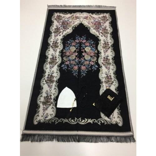 Black Roses Damson Roses Navy Blue Roses Prayer Rug Set Muslim Set Arabic Islamic Mevlüt Umrah Cap Rosary Yasin Set