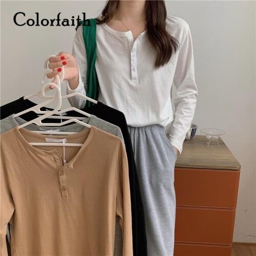 Colorfaith New 2021 Womens Spring Autumn T-shirt 4 Colors Bottoming Basic Korean Style Fashionable Wild Lady Casual Tops T0015