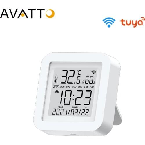 AVATTO Tuya WiFi Temperature Humidity Sensor, Real-Time Report LCD Display Indoor Hygrometer Thermometer for Alexa Google Home