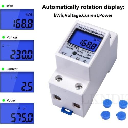 Din Rail LCD Digital Backlight Single Phase Energy Meter Power Consumption Meter Wattmeter Electronic AC 220V/230V 80A 50HZ/60HZ