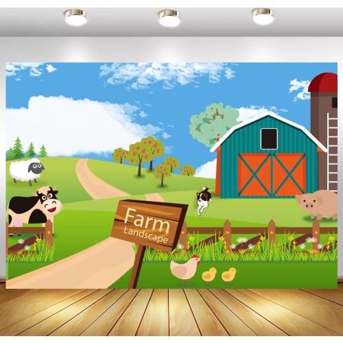Farm Theme Backdrop Photography Newborn Baby Shower Blue Sky Green Grassland Orchard Garden Kids Birthday Background For Photo