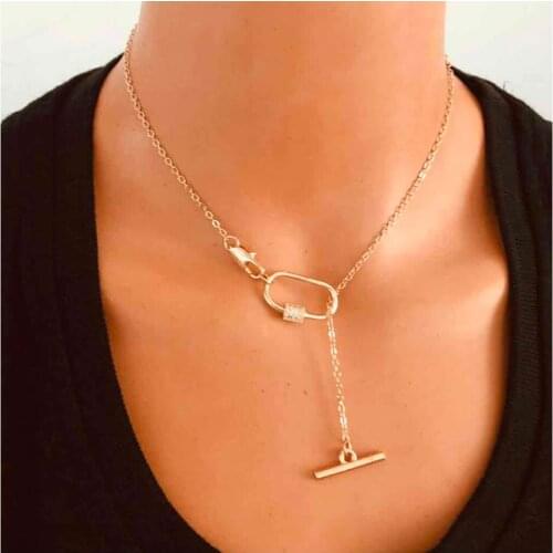 HaHaGirl Simple Fashion Carabiner Pendant Necklace For Women Classic Long Chain Necklaces Unusual Jewelry Girls Party Gifts