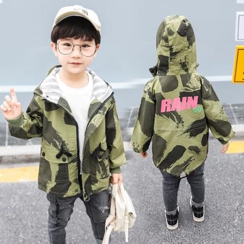 Cotton boy coat 2-9 years old Hooded trench Graffiti print coat kids spring autumn childrens outwear Camouflage Windbreaker