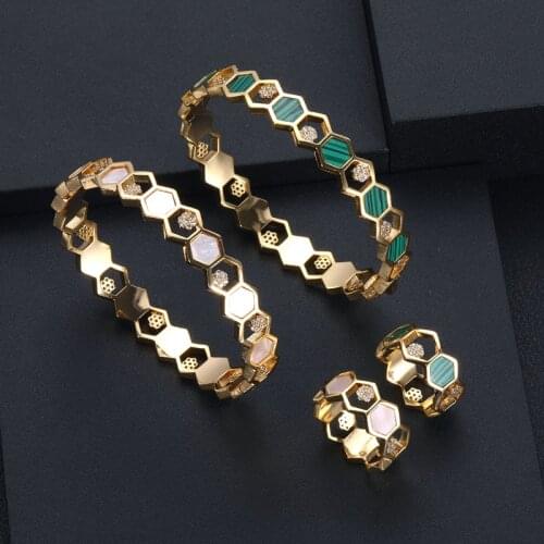 Jankelly luxury Unique African Bangle Ring Set Jewelry Sets For Women Wedding Cubic Zircon Crystal CZ Dubai Bridal Jewelry Set