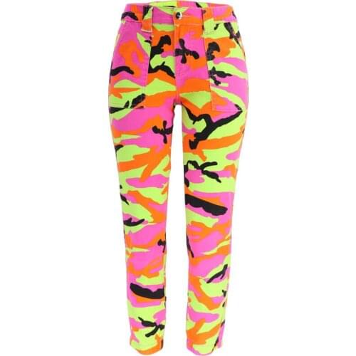 Camouflage Jeans Overalls Women High Waist Straight High Stretch Denim Trousers Lady Casual Elastic Waist Denim Cargo Pants 2021