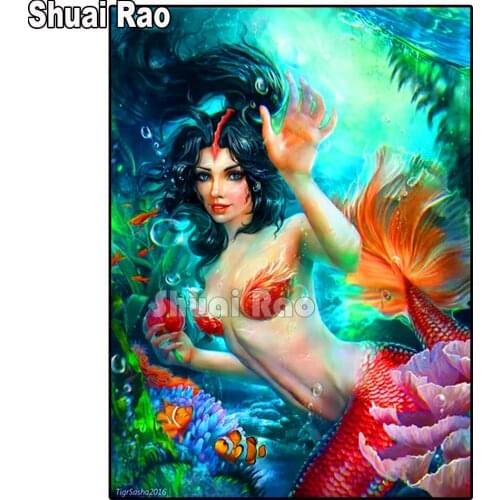Mermaid Girl 5d pictures,3d diamond painting Full Square Round puzzle diamond,Diamond painting with Fantasy Art Girl Gift