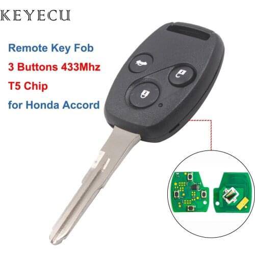 Keyecu Remote Key Fob 3 Buttons 433Mhz T5 Chip for Honda Accord Before 2003, Replacement Car Key
