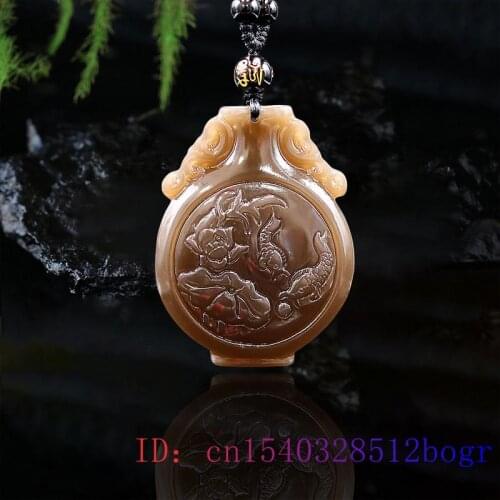 Brown Jade Vase Pendant Women Fashion Necklace Carp Carved Jadeite Jewelry Gifts Charm Amulet Natural Gemstone Chinese