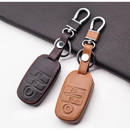 Carrying Leather car key case cover for kia rio 3 k2 ceed cerato k3 sportage 4 picanto k5 optima sorento forte stinger key ring