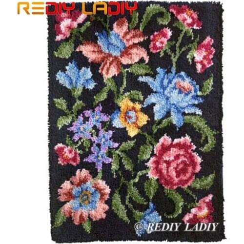 Latch Hook Kits Make Your Own Rug Glory Flowers Tapestry Crocheted Cushion Mat DIY Carpet Rug Pre-Printed Canvas Hobby & Crafts