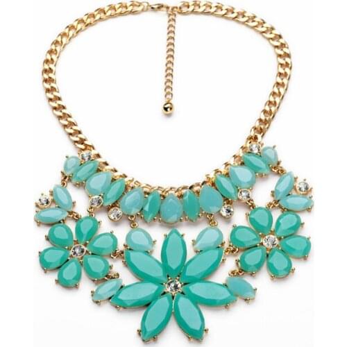 Statement Resin Zinc Alloy 2014 Gold Color Resin Stone Graceful Flower Collar Christmas Green Necklace