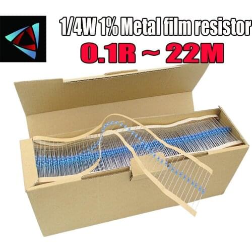 5000pcs 1/4W 1% Metal film resistor 0.1R ~ 22M 100R 220R 330R 1K 1.5K 2.2K 3.3K 4.7K 10K 22K 47K 100K 0.22 0.33 0.47 18M 22M ohm