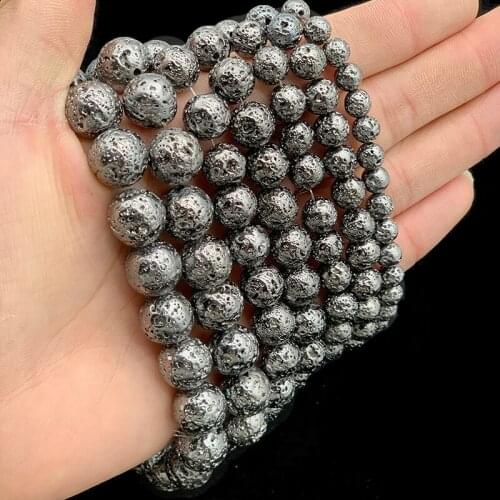 MKTREG Natural Black Gun Hematite Lava Stone 4/6/8/10/12MM Round Loose bead for Jewelry bracelet necklace making DIY Accessories