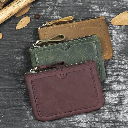 Simple Style Crazy Horse Leather Pocket Wallet with Inner Zipper Purse Card Holders Leather Coin Pocket Mens Leather Wallet