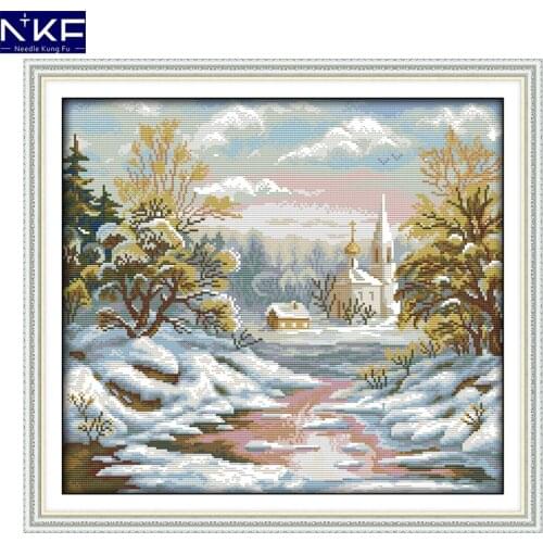 NKF The Early Frost Chinese Cross Stitch Pattern DIY Needlework Embroidery Scenery Cross Stitch for Home Decor