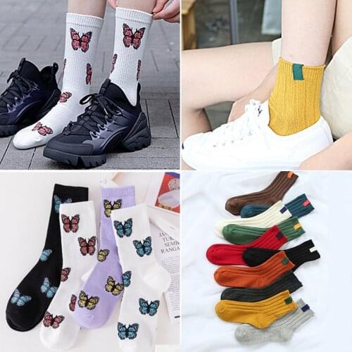 10Pair Cartoon Socks Cute Bow Print White Black Calcetines Funny Fall Harajuku Fashion Women Skarpetki Damskie Woman Chaussette