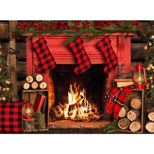 Sock Fireplace Wood Leaves Light Rustic Campfire photo backdrop High quality Computer print christmas backgrounds