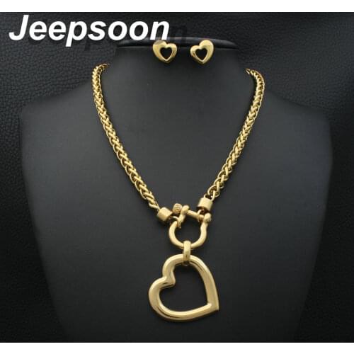 Newest Stainless Steel fashion Heart Jewelry 2 colors Necklace And Earrings sets for women SBJJGBED
