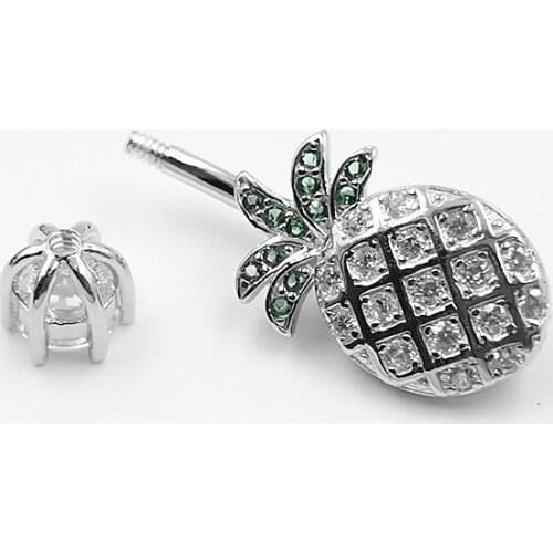 2021 New S925 Silver Navel Ring Punk European and American Style Zircon Pineapple Navel Nail Body Piercing Personality Jewelry