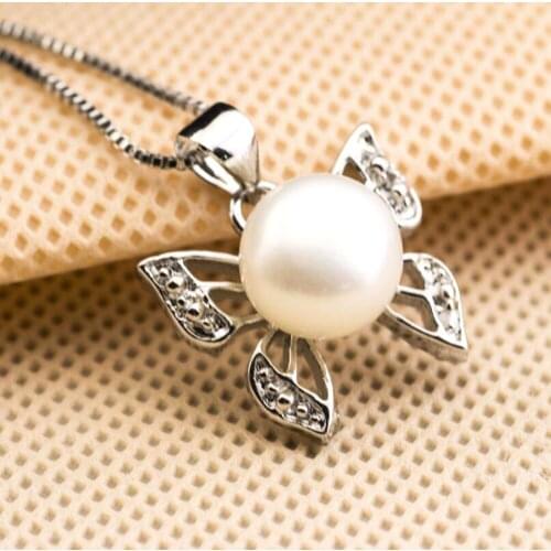 Wholesale pendant 925 Sterling Silver colorPearl inlaid butterfly shape zircon Silver colornecklace for women/men +chain