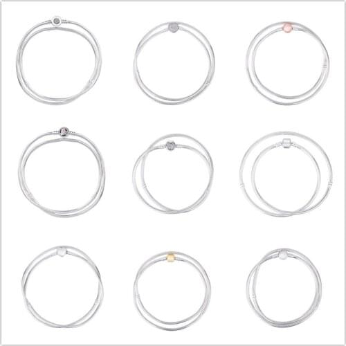 Original 925 Sterling Silver fashion Necklace Crystal Love Heart Clasp Snake Chain Necklace Fit Bead Charm Diy Europe Jewelry