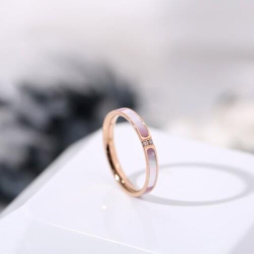 YUN RUO Zirconia Shell Couple Rings Rose Gold Color Fashion Titanium Steel Jewelry Birthday Gift Woman Never Fade Drop Shipping