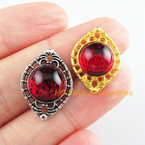 15 New Eyes Charms Red Glaze Flower Connectors Tibetan Silver Tone & Gold Color 14.5x20mm