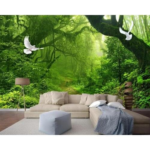 Beibehang Custom 3D Fresh Green Forest Big Tree Photo Mural Wallpaper Bedroom Restaurant Bar Background Wall Painting