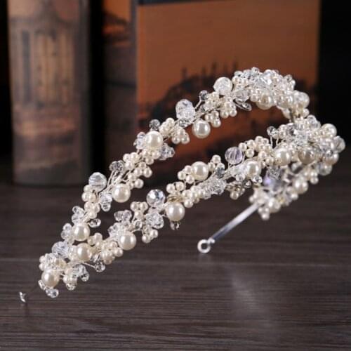 Bride Headband Tiara Bridal Crown Handmade Pearl Double Layer Wedding Headpieces
