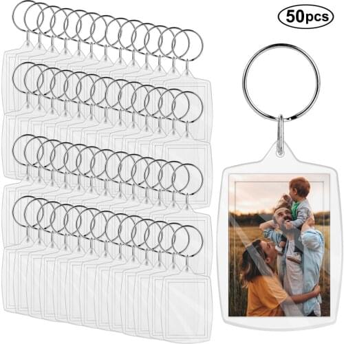 25/50PCS Transparent Blank Acrylic Key Chain Photo Picture Frame Keyring Keychain Key Holder Rectangle Photo Frame Key Ring