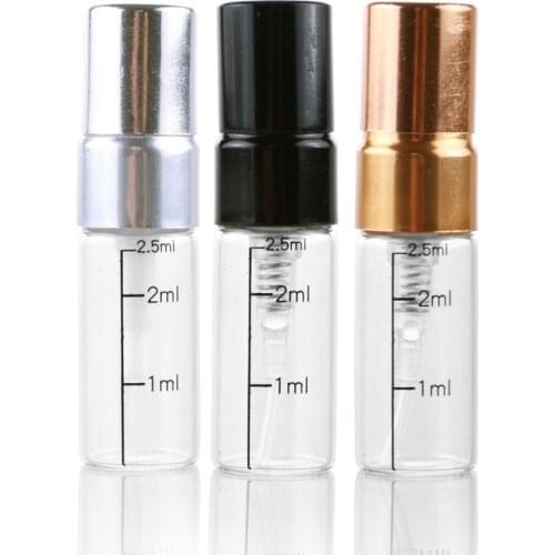Empty Transparent Glass Graduated Perfume Spray Refillable Bottle Gold/Silver/Black Lid 3ml 5ml 10ml Cosmetic Container 50pcs