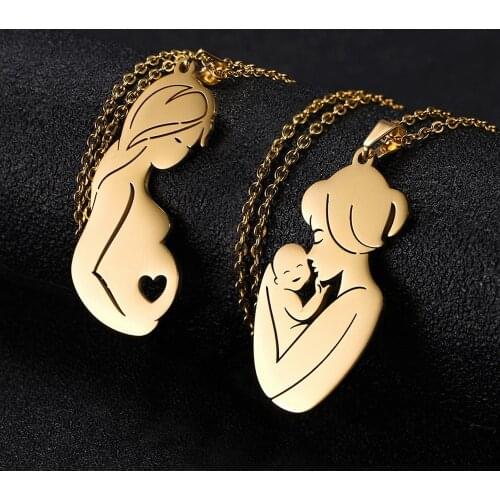 Rinhoo Family Baby Pregnant Necklace Heart For Wife Mother Father day Women Man Gift Love Gold Color Stainless Steel Jewelry