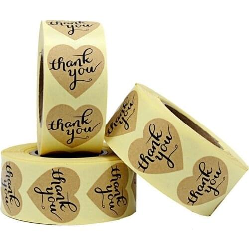 Heart Kraft Paper Thank You Sticker Golden Appreciation Seal Labels 50-500pcs Tags Adhesive Stickers for Envelope and Bag