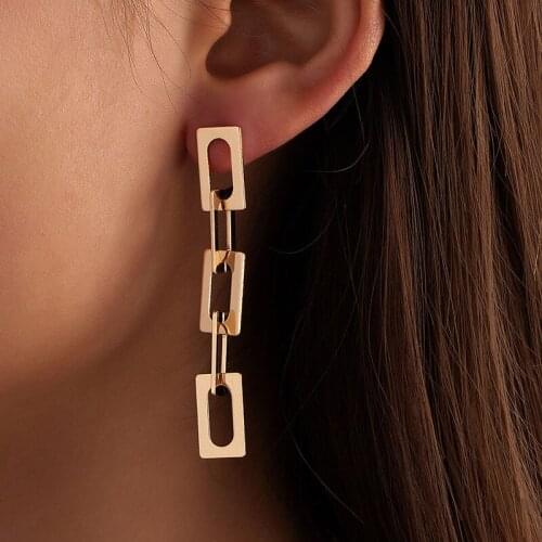 2021 Ins New Gold Long Chain Tassel Geometric Irregular Minimalist Piercing Earrings Trendy Korean Women Chic Party Jewelry