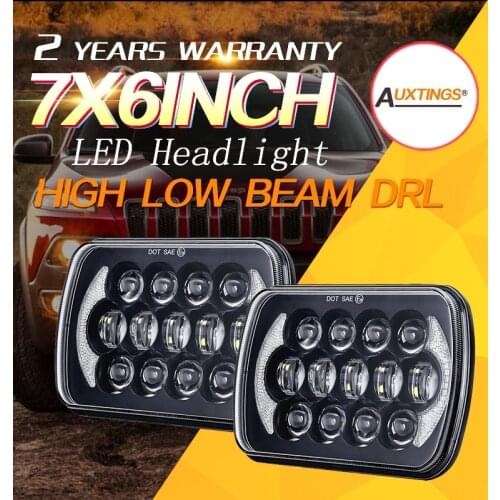 Auxtings 105W 7x6'' 5X7" LED Projector Headlight Halo D R L Square headlight for Jeep Cherokee XJ H6014 H6052 H6054