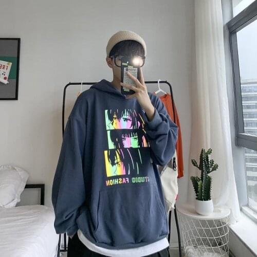Cute Reflective Hoodie Streetwear Men Hip Hop Oversized Sweatshirt Girls Blue Tops Casual Funny Spring Autumn Japan Hoodies Male