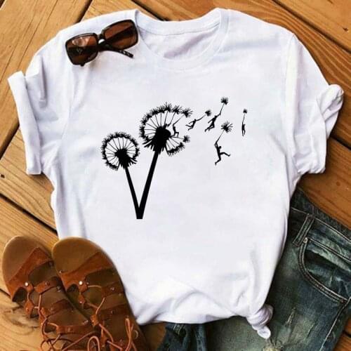 Girl Short Sleeve Top Tee Female T Shirt Woman Clothing Dandelion Print T Shirt Women Harajuku Casual Funny T Shirt for Lady
