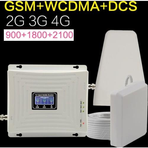 Europe GSM WCDMA DCS LTE 2g 3g 4g Cellular Cell Phone Signal Booster 900 1800 2100 Mhz Tri-band Mobile Signal Booster Antenna