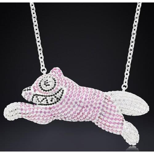 Hip Hop Running Dog Pendant Necklace 3 Color Iced Out Full Cubic Zircon Cartoon Dog Jewelry For Men Women Gift