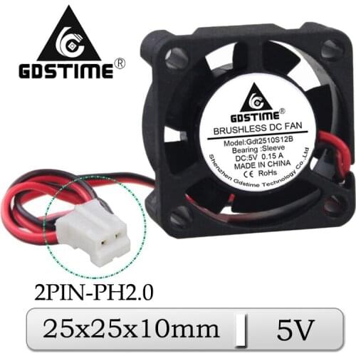 2Pcs Gdstime DC 5V 25mmx25mmx10mm 25mm Brushless Axial Cooler Audio Cooling Fan 25x10mm 2cm Miniature Exhaust Heatsink Fan