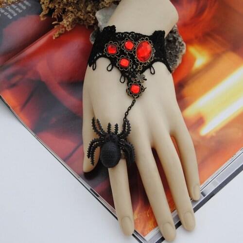 Handmade Gothic Jewelry Vintage Spider Bracelet for Women Accessories Black Lace Bracelets & Bangles Lady Party Jewelry